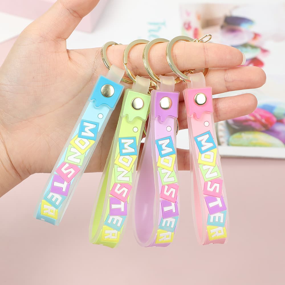 Rainbow Macaron Keychain Accessories Letter PVC Soft Rubber Keychain Gift Small Pendant Factory Wholesale