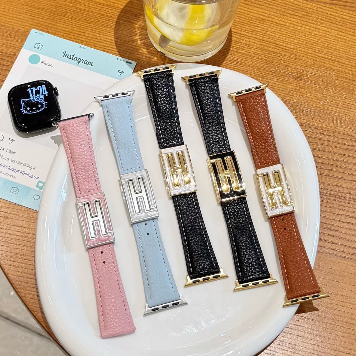 Lychee Pattern Leather Magnetic F-Buckle Watch Band for Apple 8/7/6/5/4/3 Ultra Creative Apple Watch