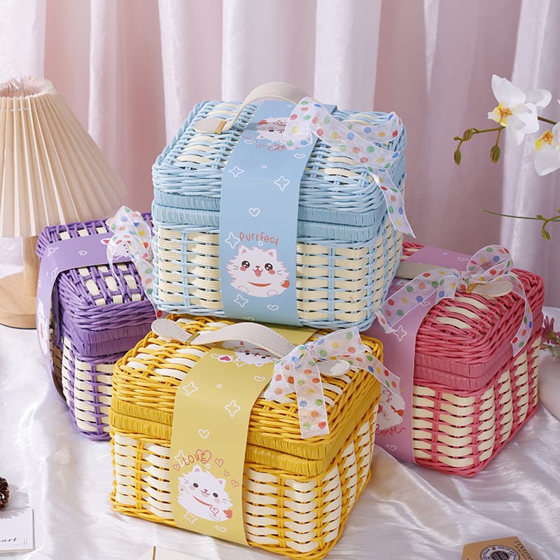 2025 New Children's Day Gift Box - Colorful Rattan Basket for Babies, Holiday Gift Packaging Box