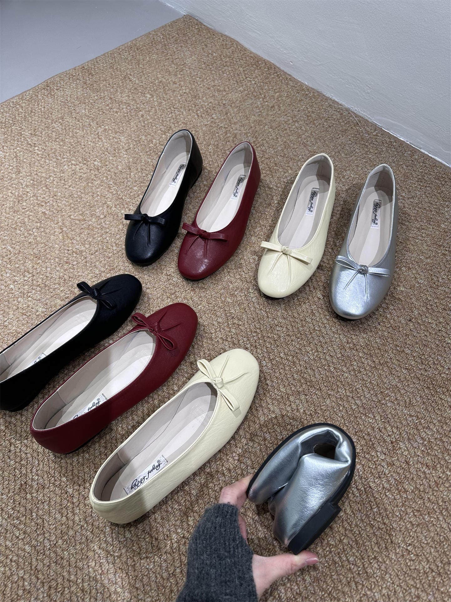 French Vintage Bow Flat Shoes for Women, Ballet Flats, Slip-On, Loafers, Spring