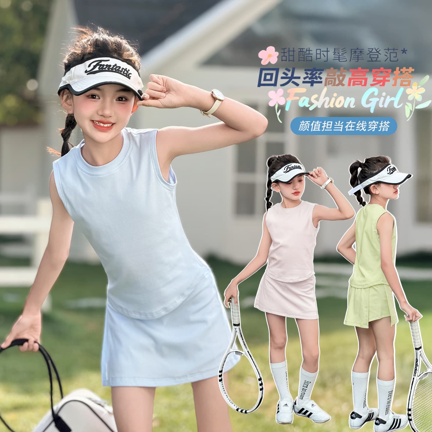 Girls Summer Sleeveless Suit Sportswear Tennis Suit 2026 New Casual Medium and Large Children's Skirts Two-piece Set Thin Section
