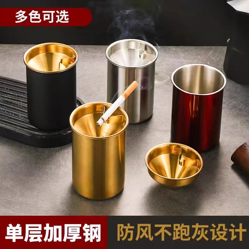 Anti-ash Stainless Steel Ashtray with Lid, High-end Funnel for Office, Personalized Windproof Fashion Ashtray