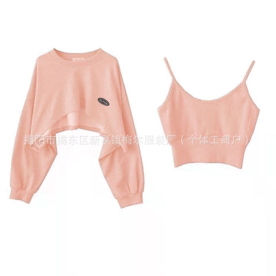 Shein Trending Unique Crop Top Spring Autumn Short Sleeveless Hoodie Women's Design Camisole Two-Piece Set