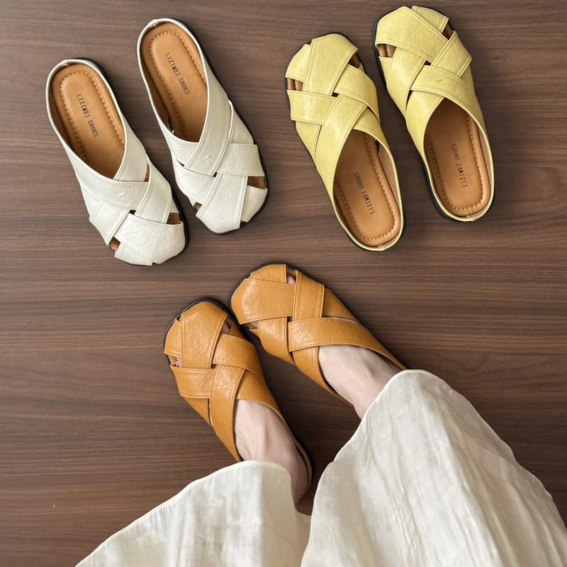 Woven Cross-Strap Sandals for Women Summer 2026 New Breathable Roman Flat Lazy Shoes for Dresses