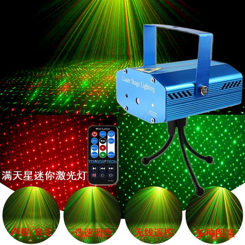 Mini Laser Light Projector 6-in-1 Flashlight 4-in-1 Sound Control Self-Walking Stage Lighting Star Projection Lamp