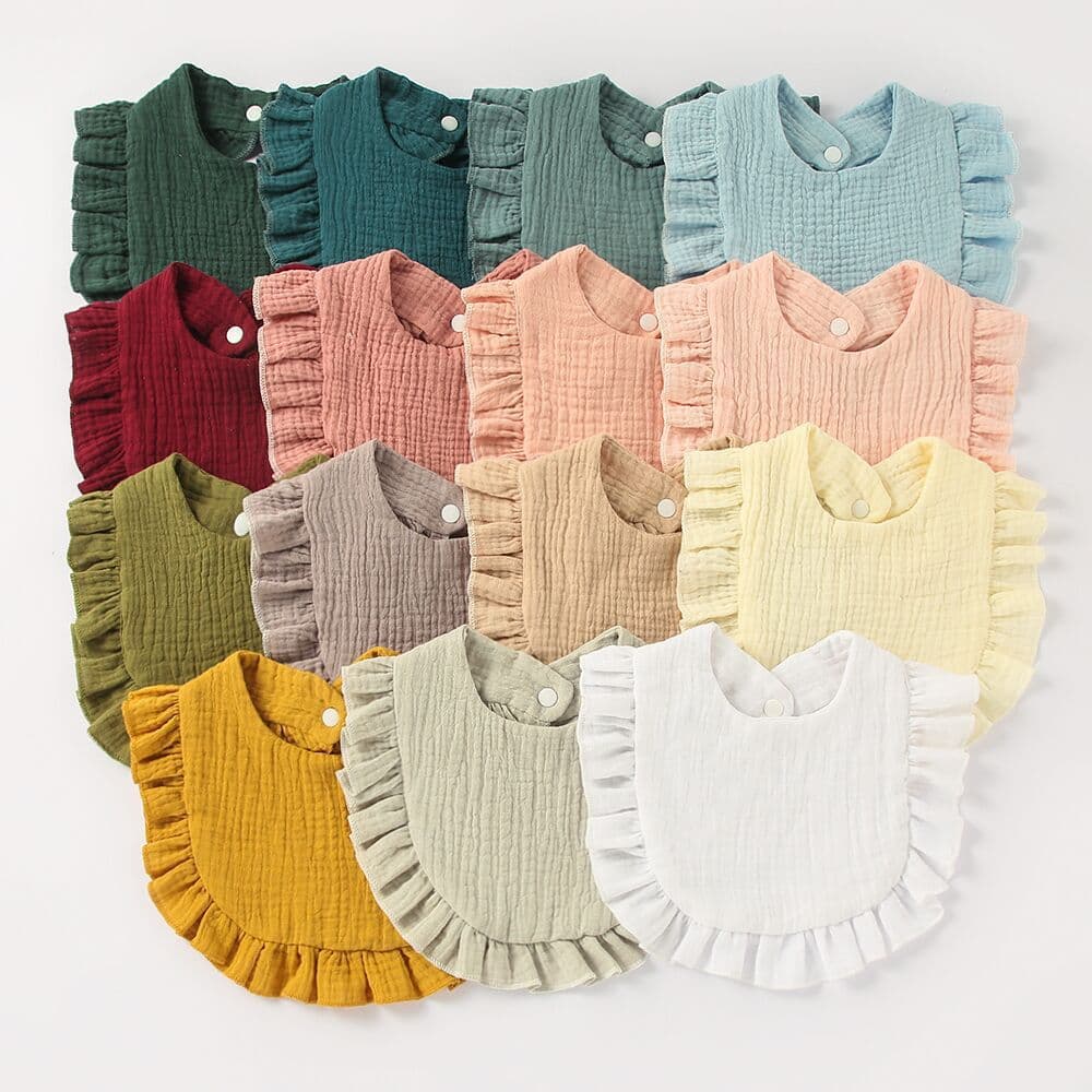 New Baby Bib with Ruffle Edge, Cotton Gauze Lace Bib, Drool Bib for Babies, Cross-border