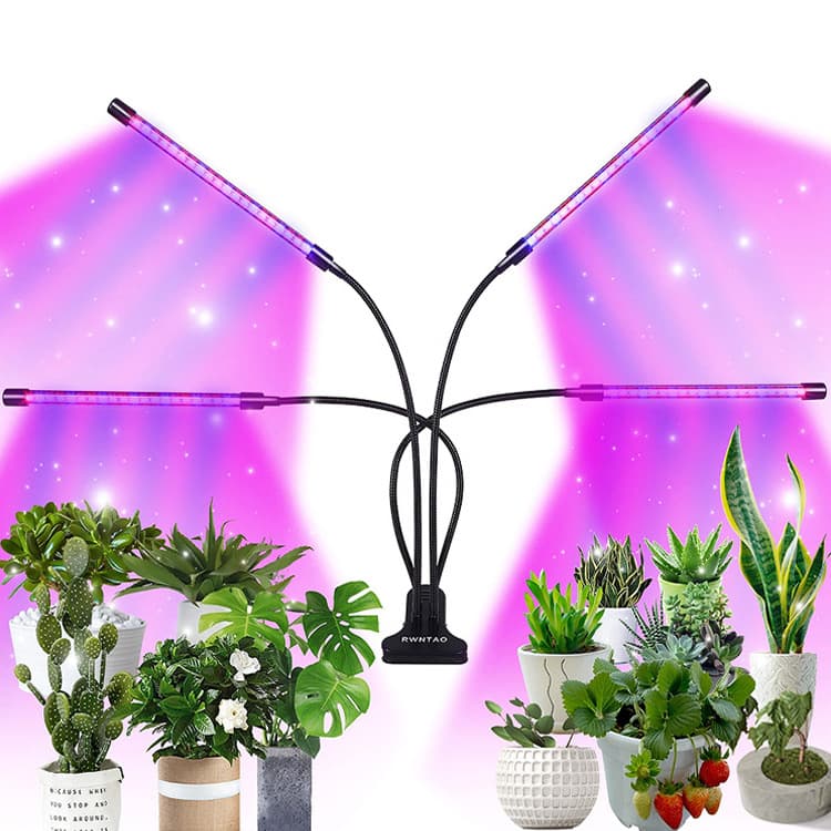 Full Spectrum Plant Light with 1-5 Clip Heads, Timer, Dimming, and Red/Blue Light for Succulents