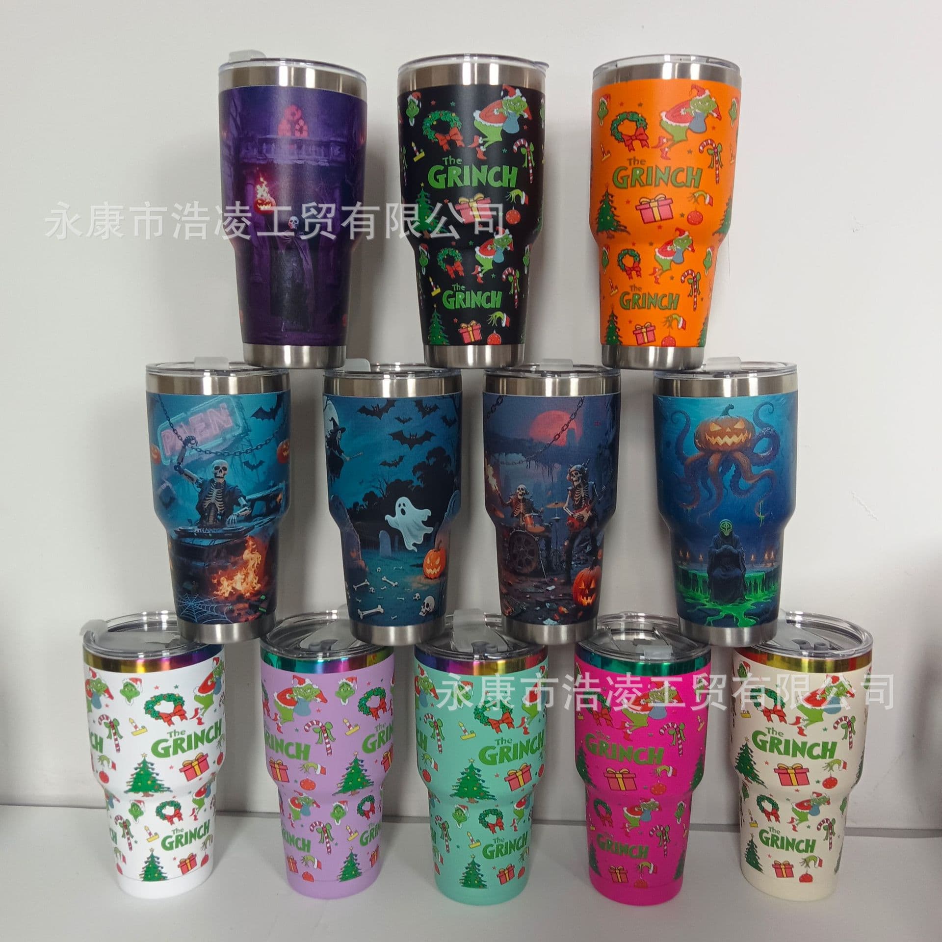 Foreign trade new Halloween 30oz car cup creative 304 stainless steel thermos cup Christmas straw ice cup