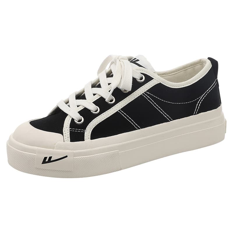 New Women's Casual White Sneakers 2023 Spring Chunky Canvas Shoes Small Black Cloth Shoes