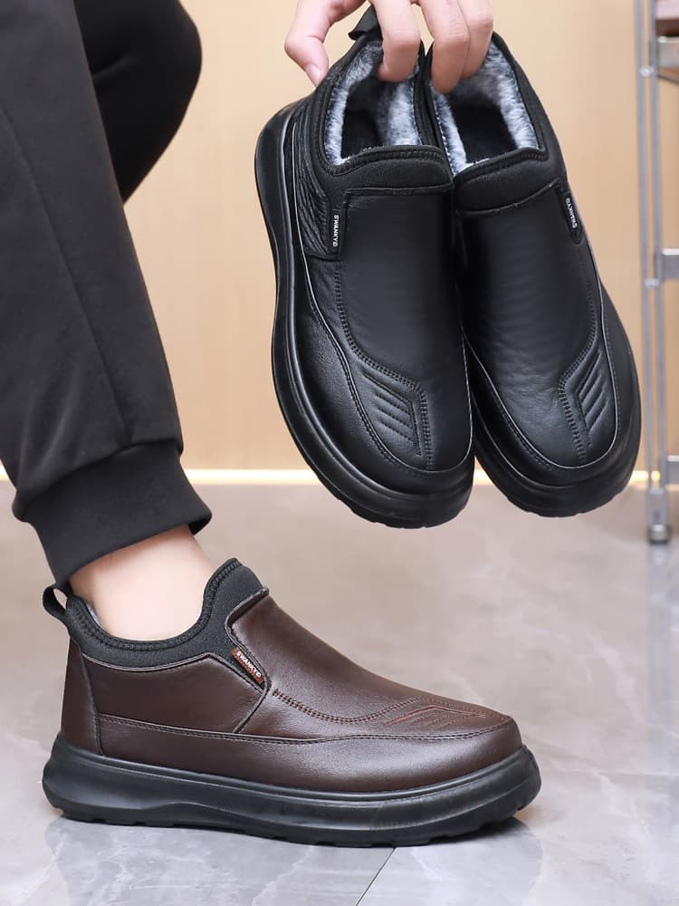 Old Beijing Cloth Shoes Winter Men's Fleece-Lined Warm Cotton Shoes, Elderly Dad Shoes Waterproof Anti-Slip Slip-On Casual