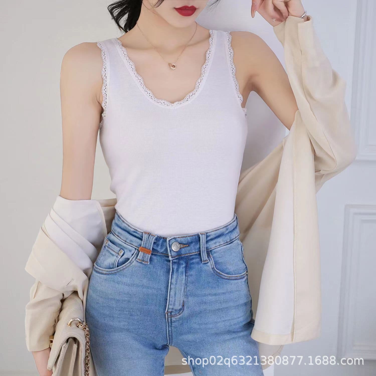 Women's Vest Camisole Summer Student Inner Wear Outer Wear Lace Trim Plus Size Slim Fit Top