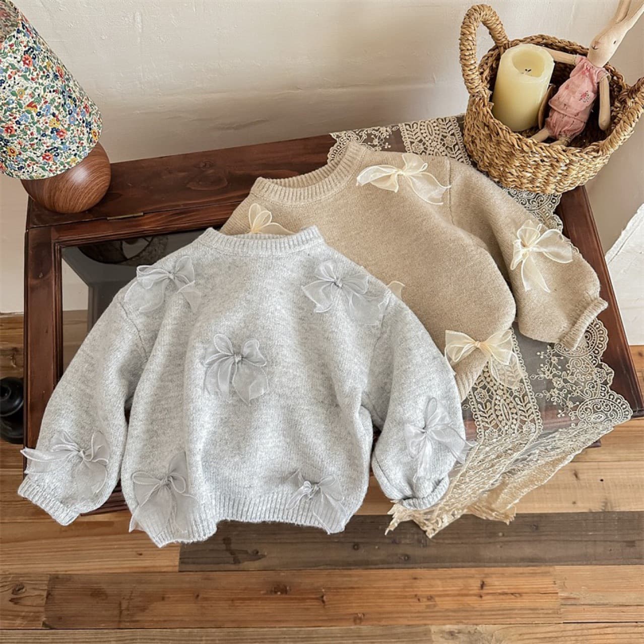 Korean style children's clothing 2025 new autumn girls' sweaters and sweaters children's Korean style style bow autumn and winter clothing trend