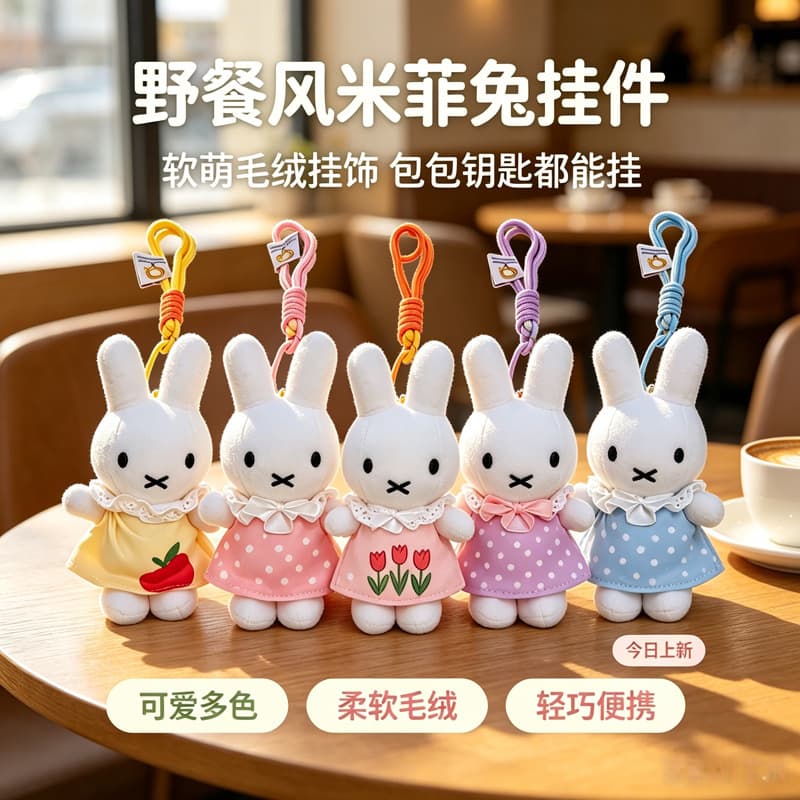 Miffy Rabbit Plush Keychain Cute Polka Dot Dress Rabbit Doll Pendant School Bag Pendant Best Friend Gift