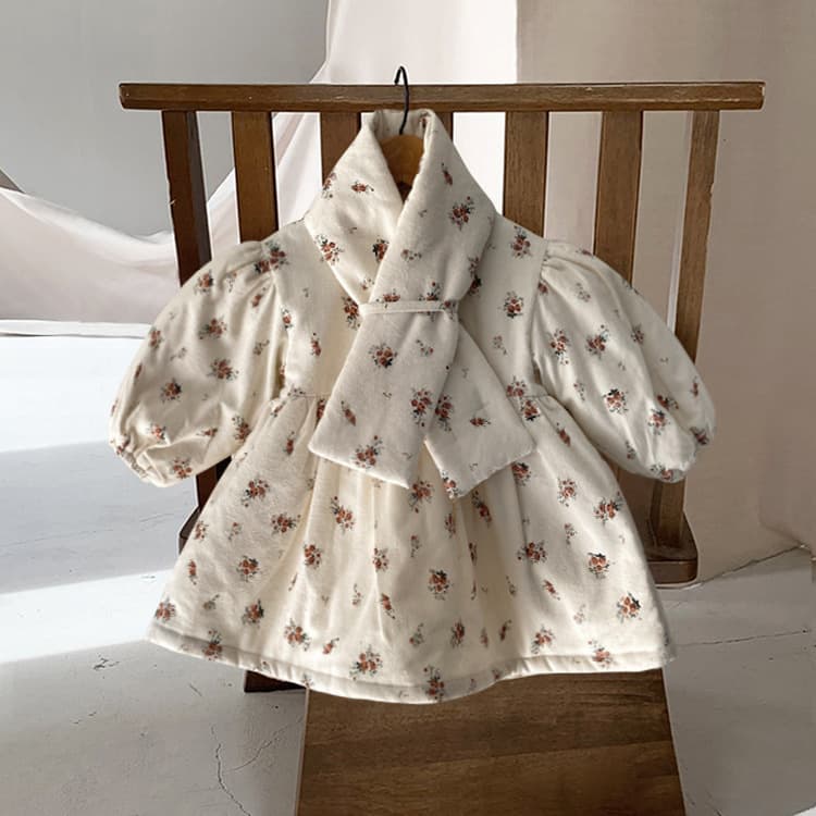 Baby small floral quilted dress baby girl cotton warm long skirt baby winter clothing newborn clothes skirt