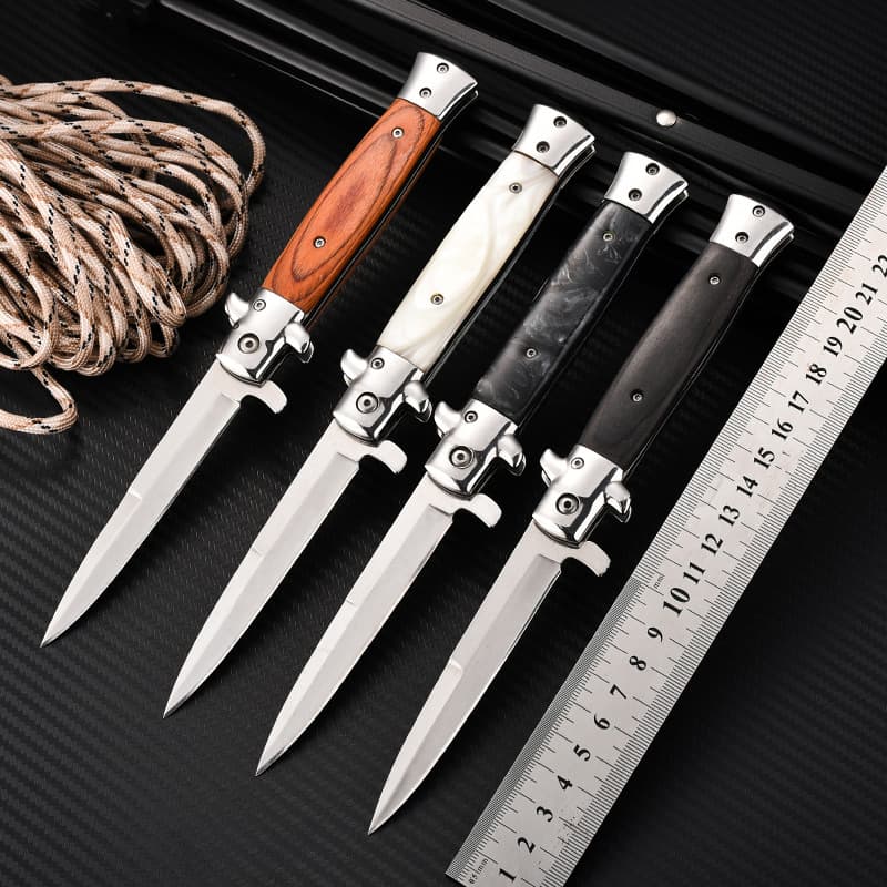 Manufacturer's self-operated wooden handle folding knife portable outdoor knife camping survival high hardness multi-functional knife