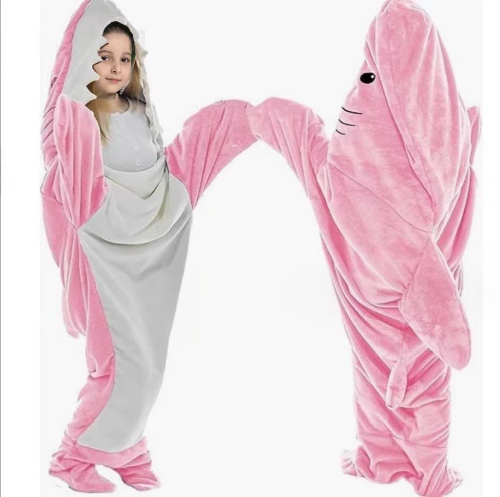 New Cartoon Sand Sculpture Shark Sleeping Bag Onesie Pajamas Flannel Shark Homewear Multi-Color Shark Sleeping Bag