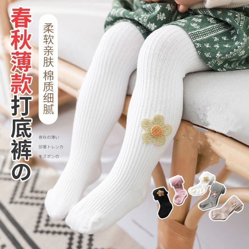 Girls' pantyhose spring and autumn cotton baby large pp thin section baby girl's children's leggings baby girl's stockings with small flowers on the side