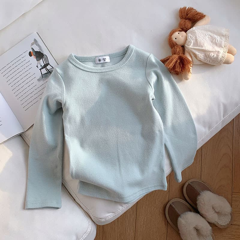 Girls' Thickened Base Layer Top Spring Autumn Winter New Children's Round Neck Base Layer Shirt Toddler Solid Color Long Sleeve Cotton Top