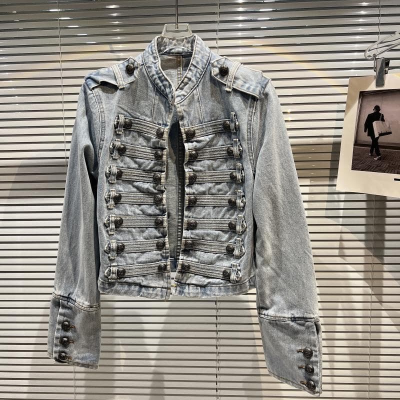 2026 Spring/Fall New Classic Metal Bone Button Design Strap Washed Denim Jacket Short Coat