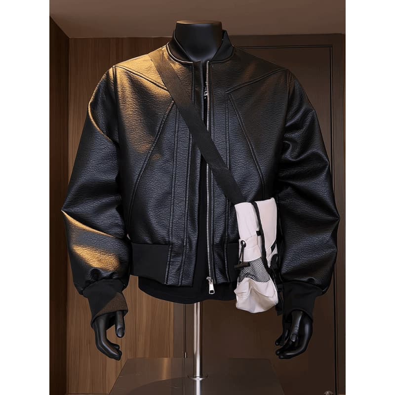 American Style Red Interior Motorcycle Jacket for Men, Autumn High-End Cool PU Leather Baseball Flight Jacket