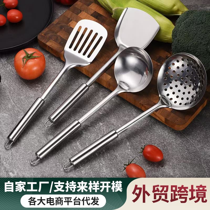 Household spatula complete set of stainless steel kitchen utensils four-piece gift round tube handle spatula kitchen utensils set wholesale