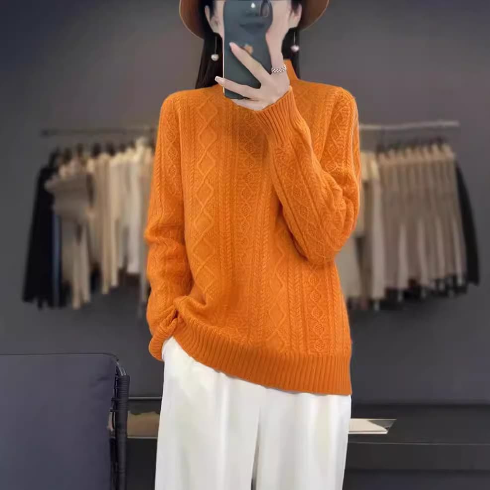 New Autumn/Winter Round Neck Hollow Thickened Sweater Women Loose Fashion Long Sleeve Knit Top Base Layer