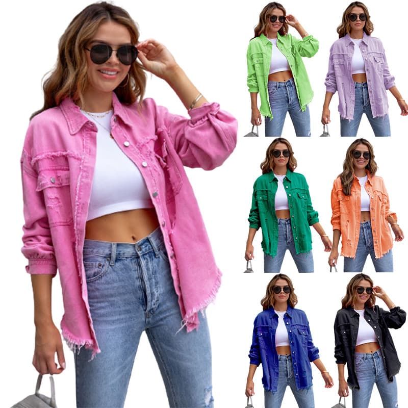2026 Amazon Cross-Border New Western Street Workwear Hundred Towers Trendy Ripped Fur Distressed Color Lapel Cow Line