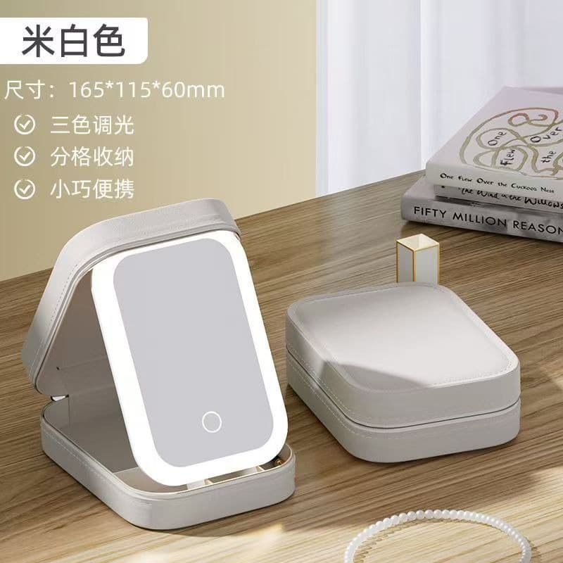 New LED Premium Cosmetic Bag Large Capacity Travel Portable Toiletry Storage Bag with Mirror and Light Cosmetic Case