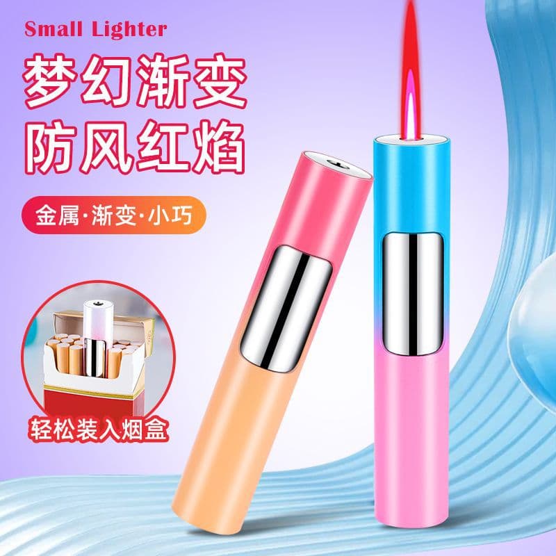 Trending TikTok Cylindrical Gradient Metal Windproof Red Flame Lighter Creative Gift Hot Selling Cross-Border Item