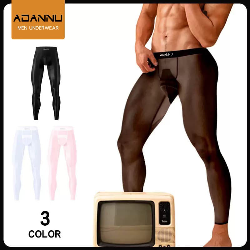 Thin Sleep Pants Large Pouch Men's Base Layer Pants Breathable Semi-Transparent Sexy Black Stockings Men's Stockings JJ Underwear Comfortable