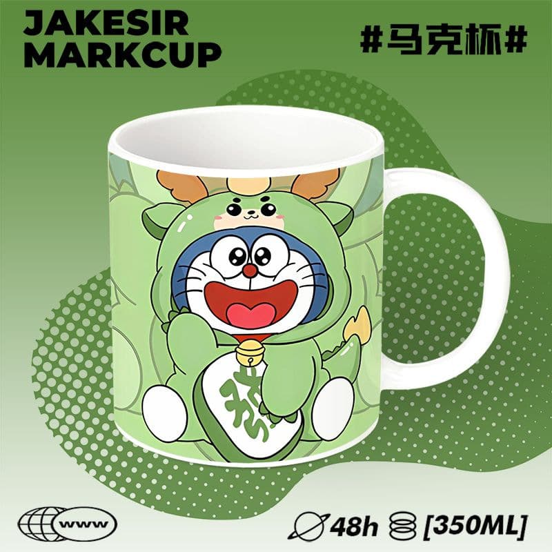 Doraemon Blue Robot Cat Water Cup with Lid Cute Ceramic Mug with Spoon Coffee Tea Office Cartoon Cup Gift