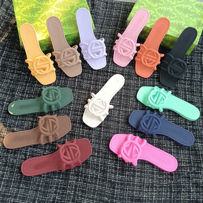 GG Slippers Women's One-Strap Double GG Buckle Sandals Cross-Border Factory Wholesale Gu Slippers