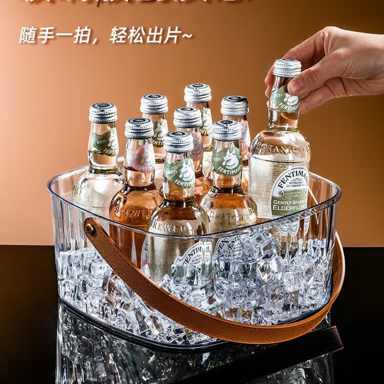 Plastic Beer Ice Bucket, Modern Minimalist Design for Fruit and Champagne, Household and Outdoor Wholesale, Transparent E18