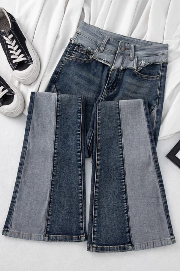 Stitched flesh-covering bootcut jeans for women 2023 autumn and winter new trend slimming retro floor-length flared pants