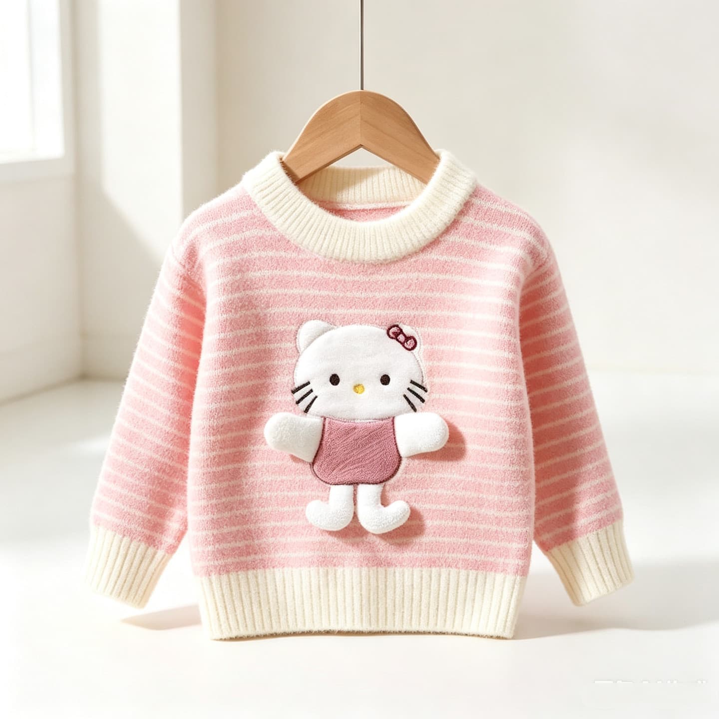 Girls Striped Sweater Cartoon Knit Top Autumn Winter New Children Thick Warm Top Baby Girl Sweater