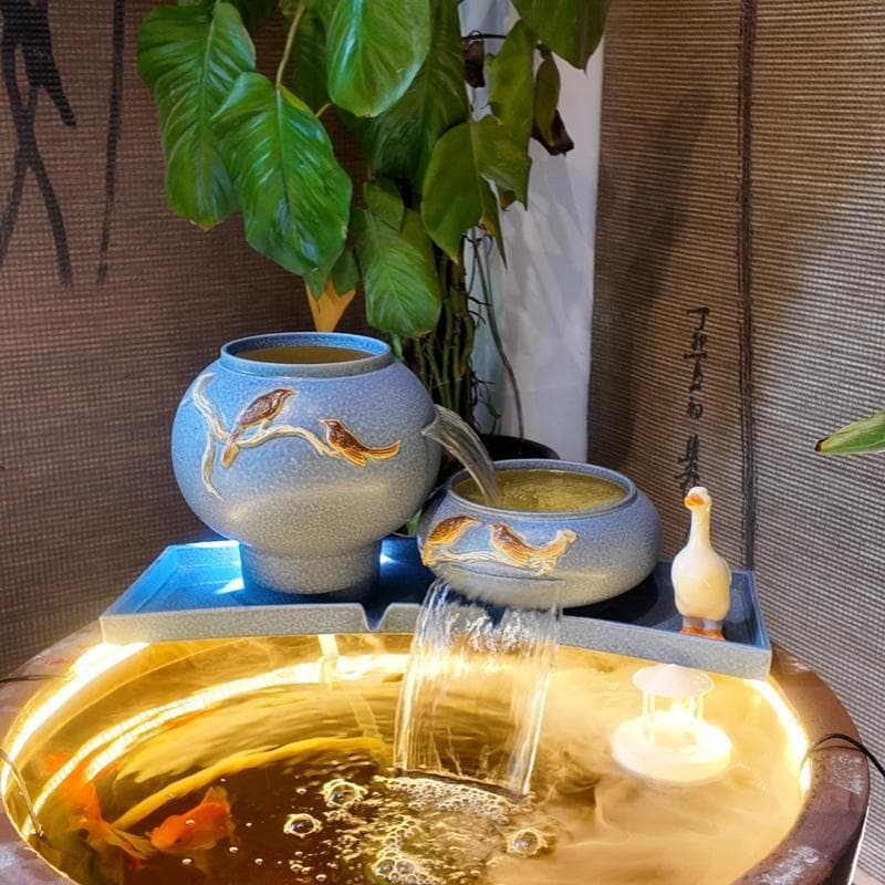 Ceramic Waterfall Ornament with Circulating Water, Fish Tank Landscape, Filtration, Oxygenation, Ancient Method Eco-Friendly Fish Tank Decoration
