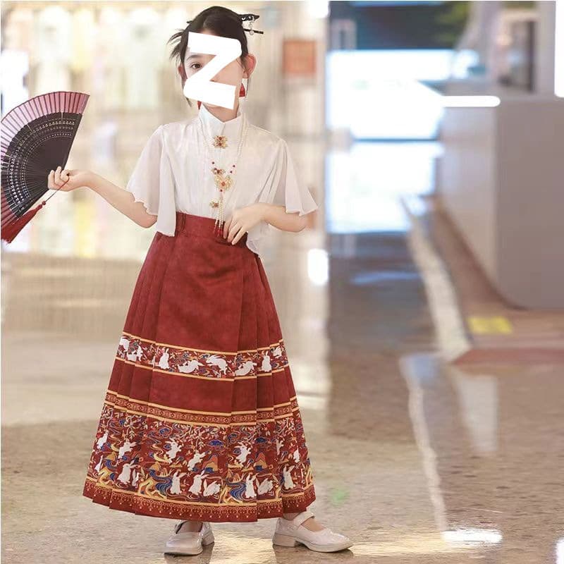 Children's Mamian Skirt Improved Hanfu for Girls, Spring/Autumn/Summer Set, Children's Ancient Costume Ming Dynasty Daily Wear, Tang Suit Ancient Costume 2025