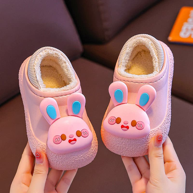 Boys' Winter Cartoon Slippers Cute Fluffy Home Shoes Cotton Upper EVA Bottom Unisex Kids Footwear for Ages 7-12 Years Old