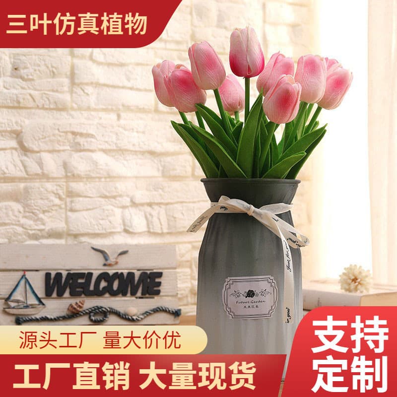 Mini Tulip Artificial Flower PU Mini Floral Arrangement Home Decoration Dry Flower Tabletop Ornament Wholesale Set
