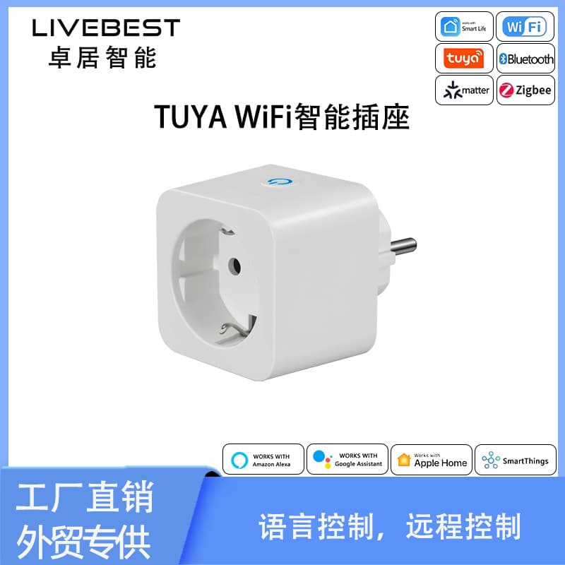 Tuya EU Standard 16A Mobile APP Remote Control Voice Timer WiFi Multi-Function Smart Plug EU Standard