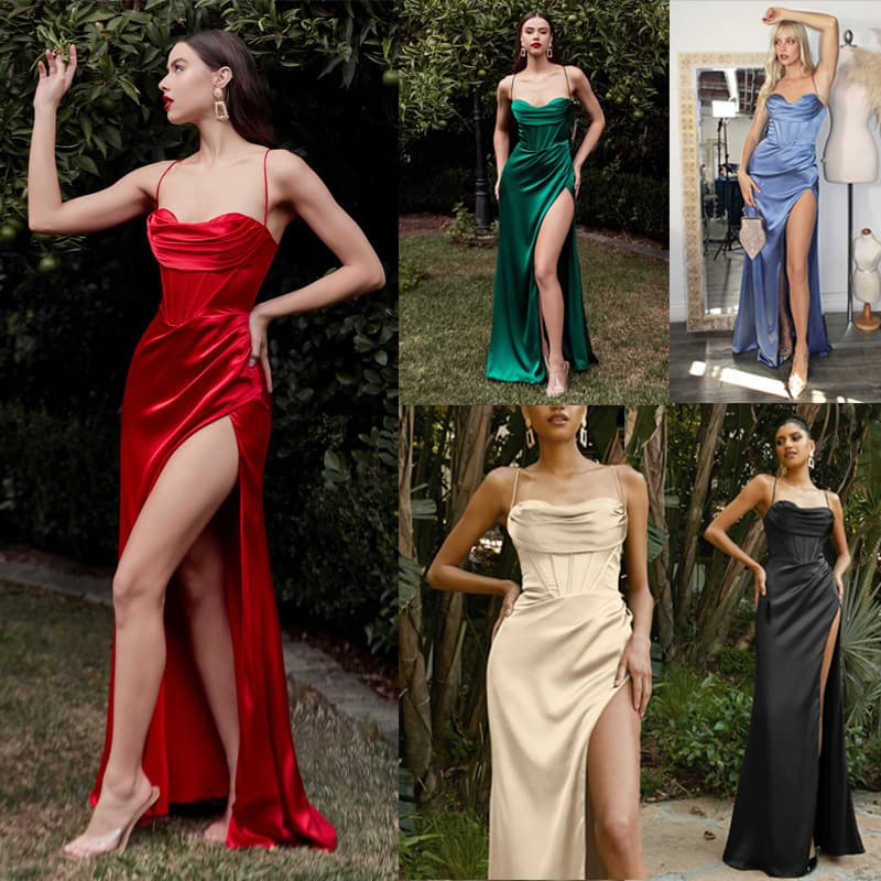 2023 Cross-border European and American New Women's Wish Amazon Sexy Sleeveless Halter Split Dress