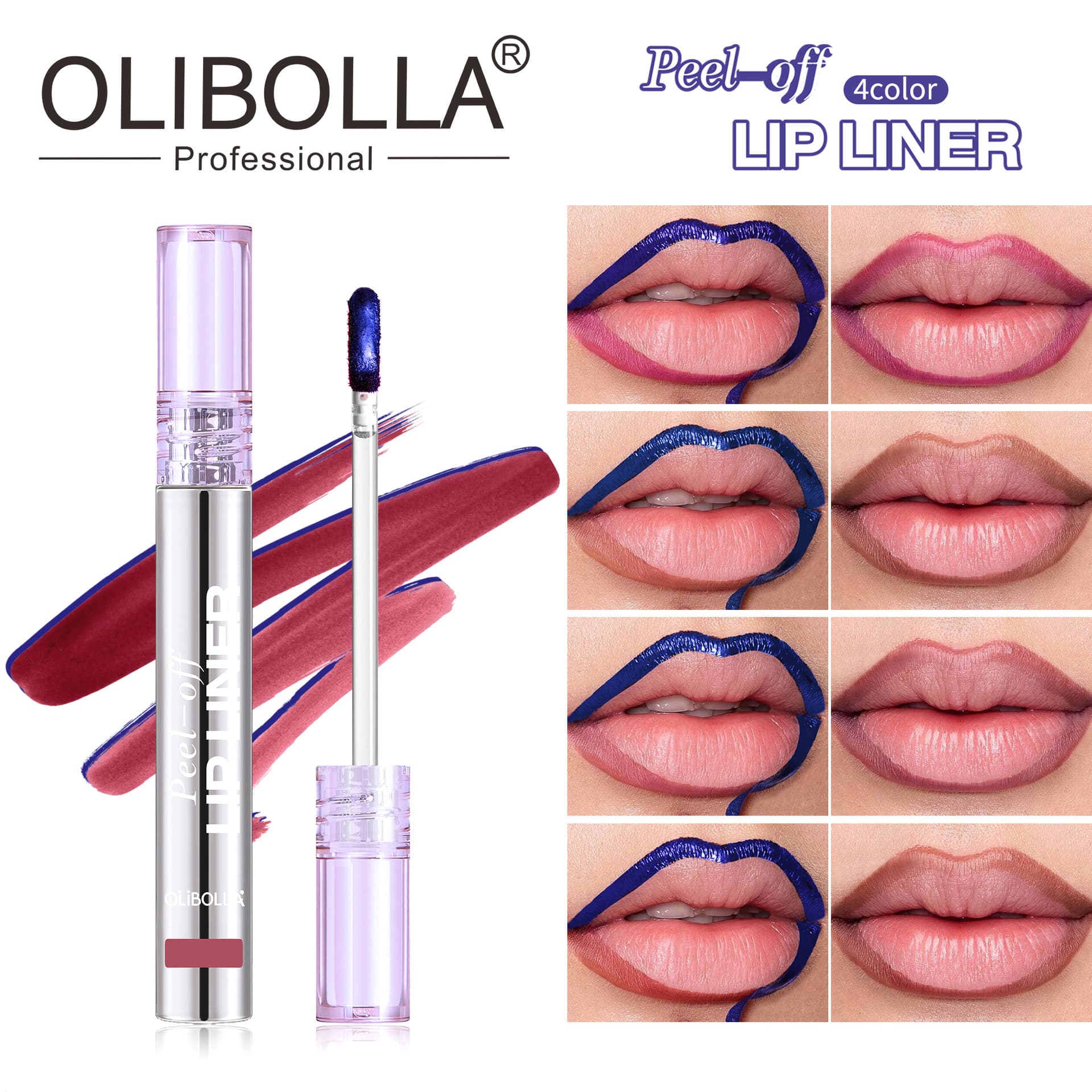 Cross-border popular blue pearlescent peel-off lip glaze matte waterproof non-fading peel-off lip gloss lip liner wholesale