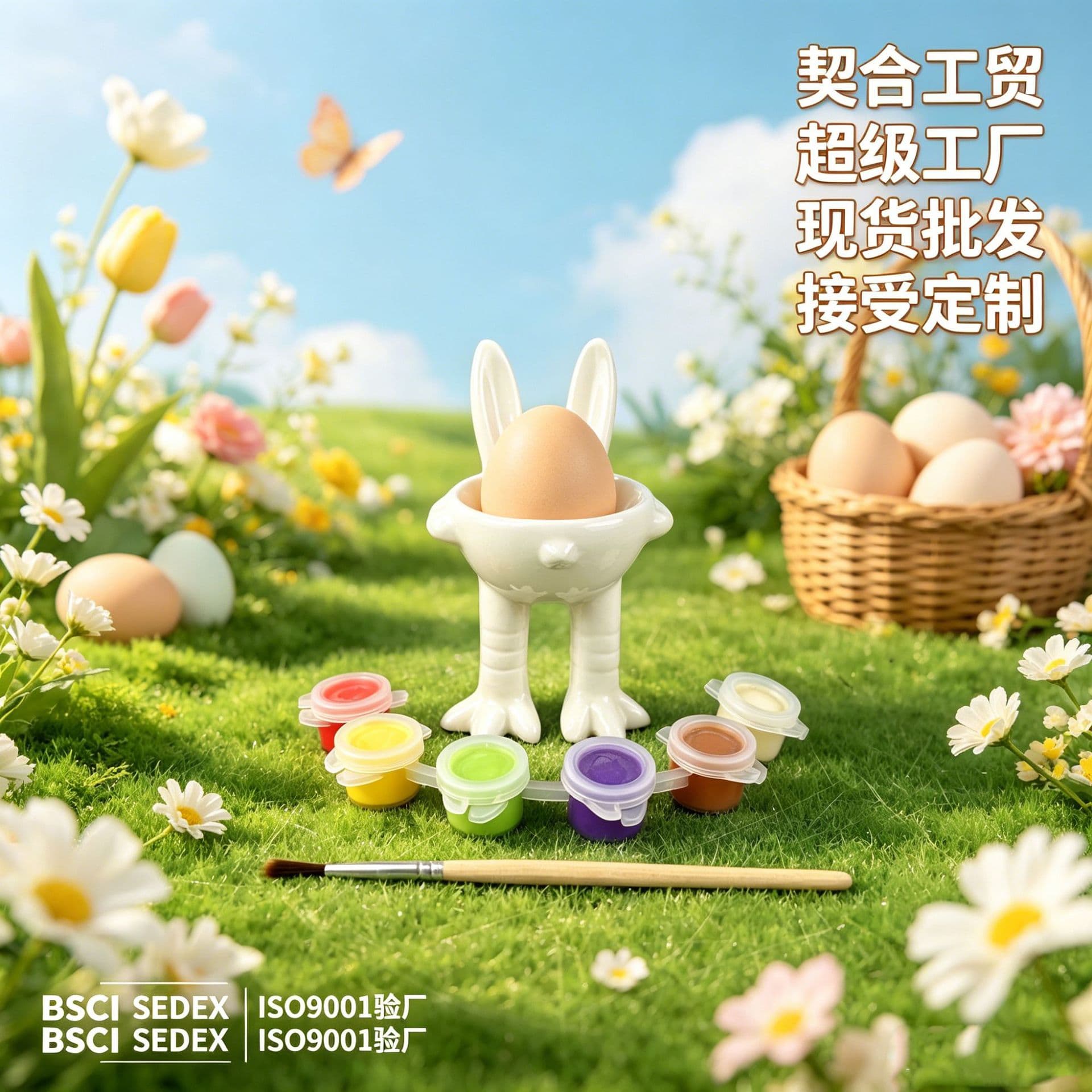 Cross-border Hand-painted Ceramic DIY Egg Cup Egg Plate Egg Holder Easter Bunny Shape Egg Stand Handmade