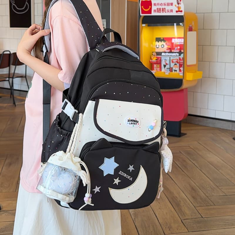 Cute polka dot junior high school bag female large capacity high school student backpack small fresh girl high-value backpack