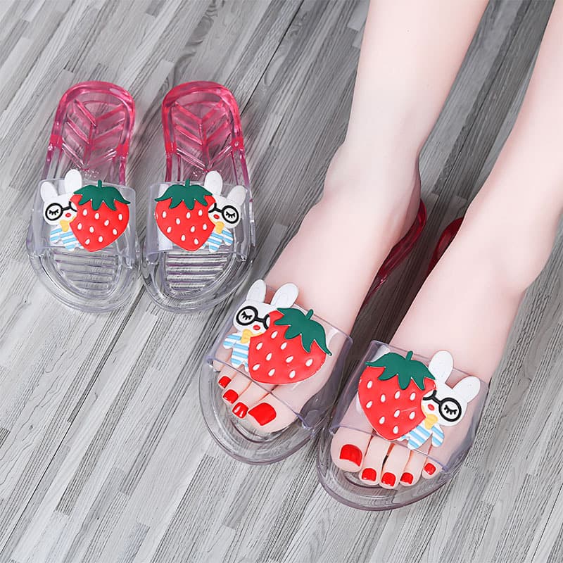 Parent-Child Slippers Summer Fashion Cartoon Factory Wholesale Indoor Crystal Transparent Outdoor Non-Slip Fruit Slippers for Women