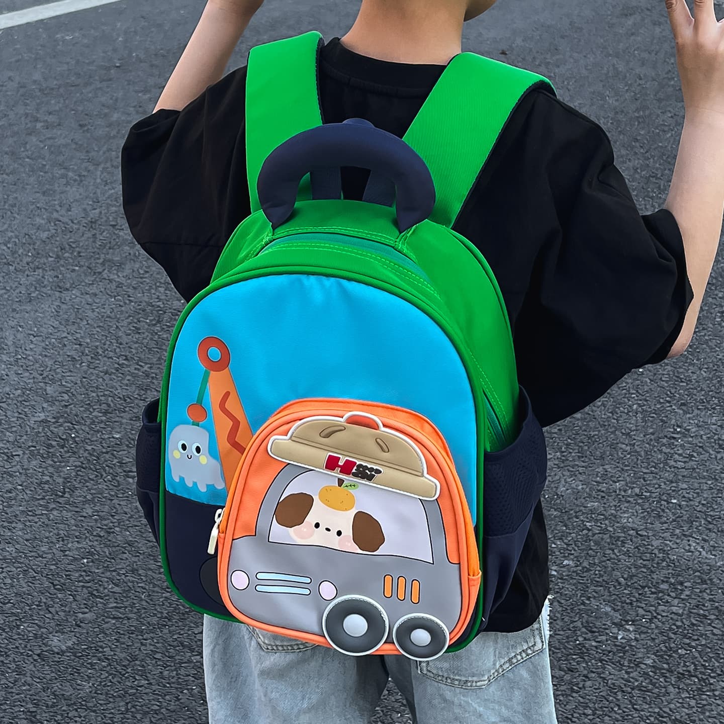 Kindergarten Kids Backpack Cute Cartoon Excavator Lightweight Double-Shoulder Bag Children Travel Small Backpack Cross-Border
