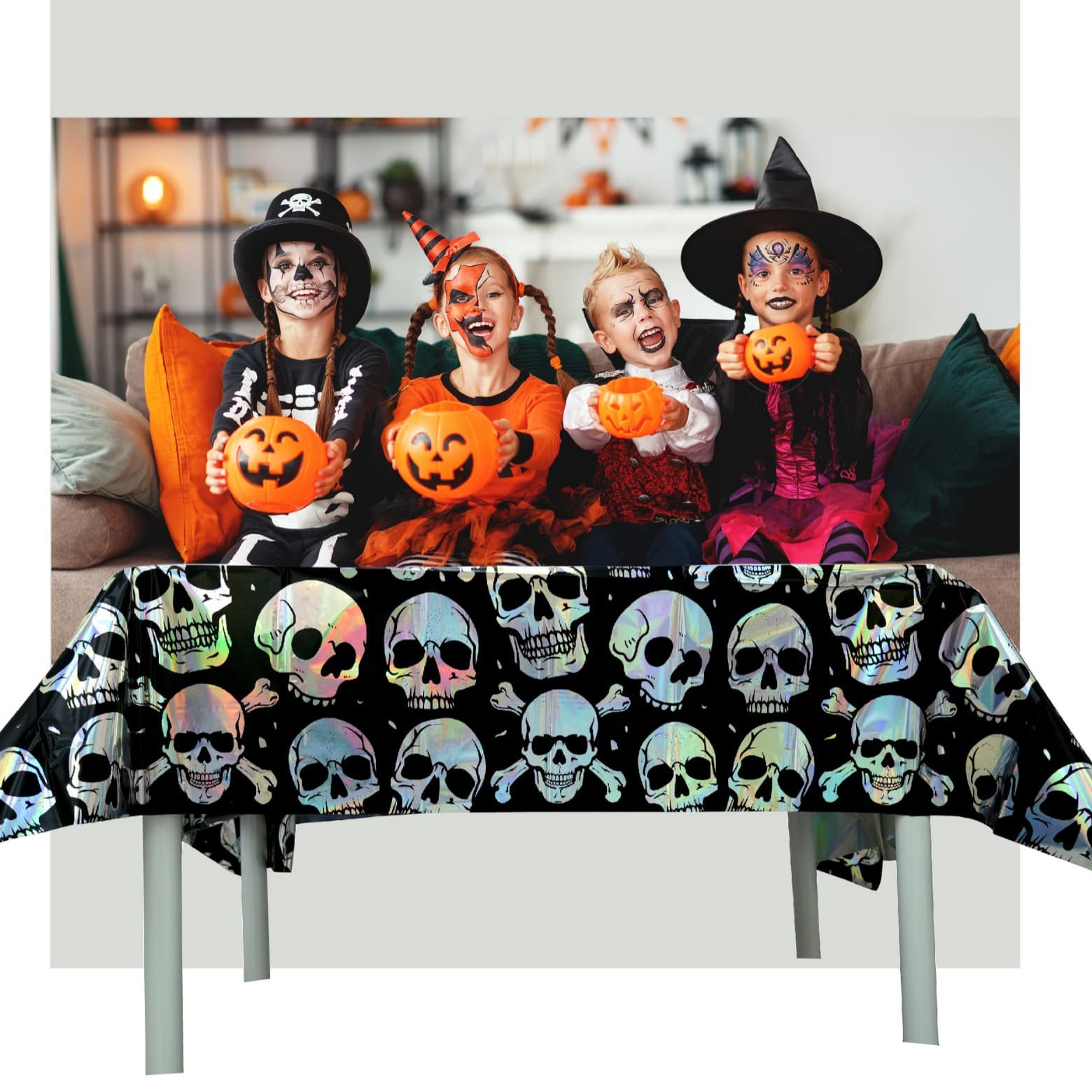Cross-border Halloween Laser Fluorescent Skull Tablecloth Party Celebration Table Decoration Prop Atmosphere Tablecloth