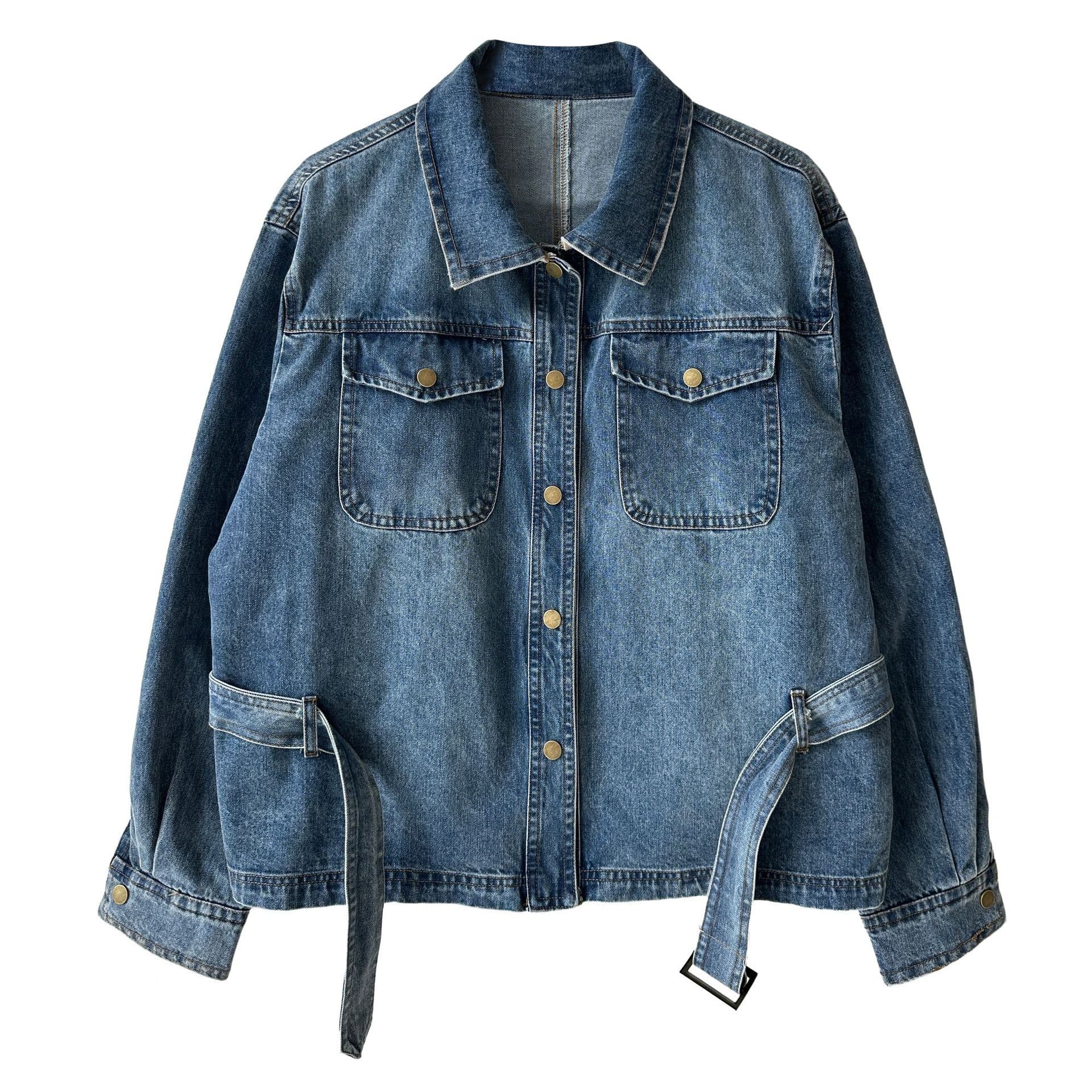 Classic Vintage Washed Denim Jacket for Women 2026 Spring New Turn-down Collar Tie-waist Jacket Top 87007