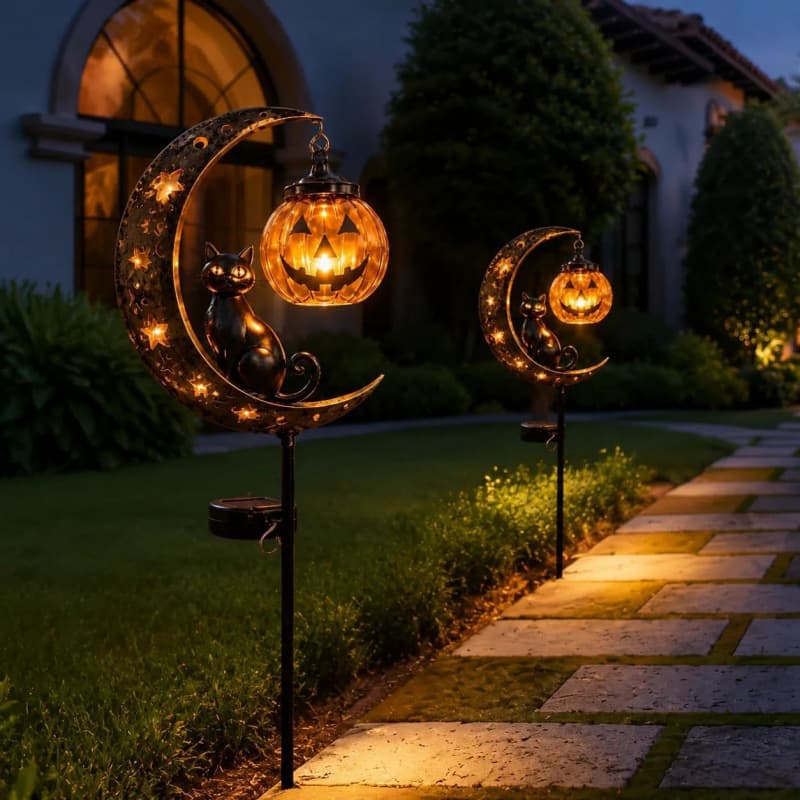 New Cross-Border Product Black Cat Moon Ground Lamp Halloween Black Cat Pumpkin Moon Stake Light