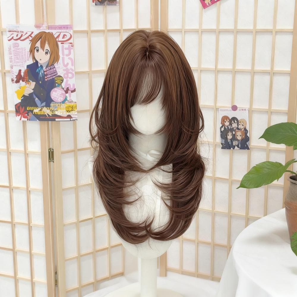 Puff Duoduo Women's Wig with Straight Bangs, High-Layer Lolita Chocolate Brown Natural Look Full Wig